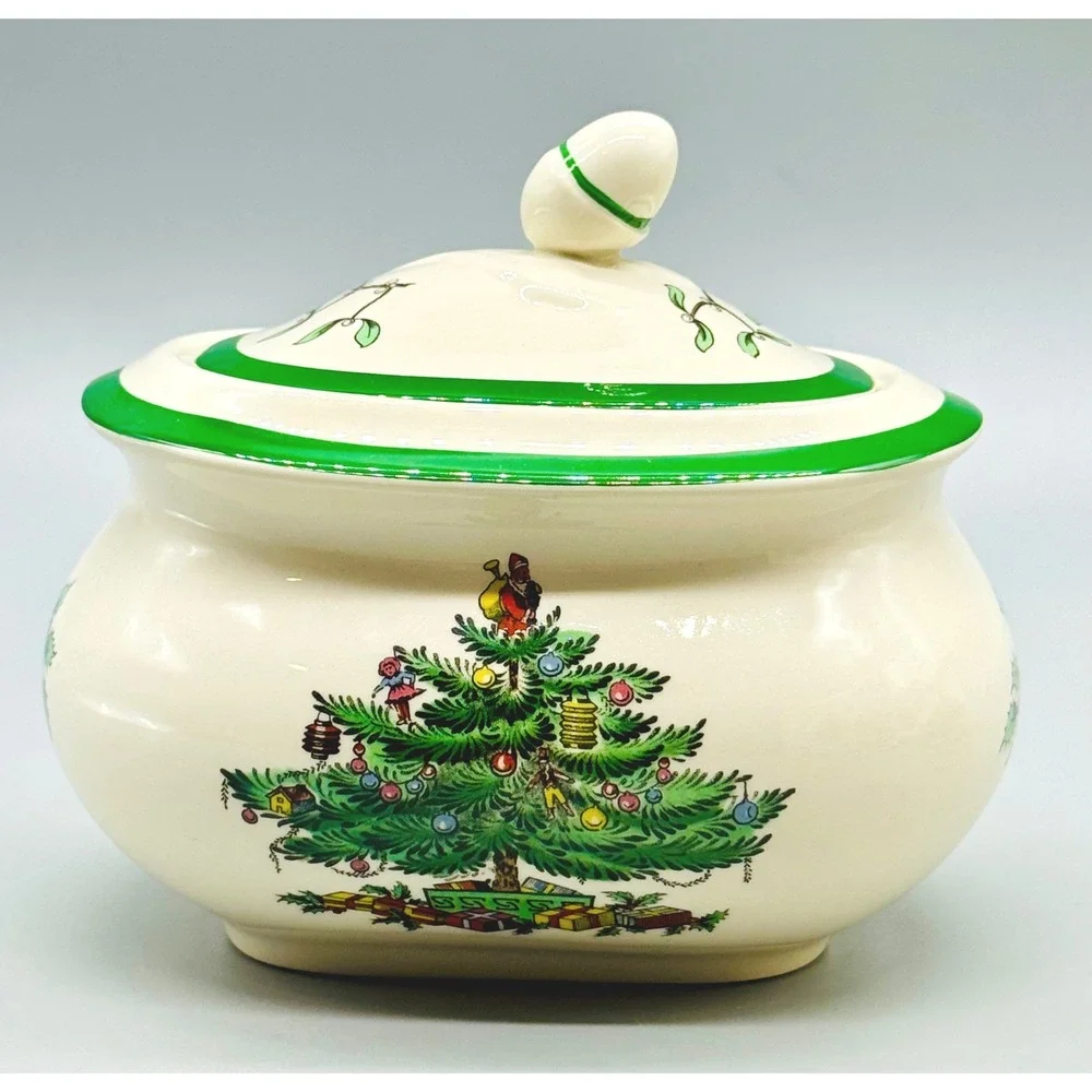 Spode Christmas Tree Creamer Lidded Sugar Bowl Set S3324 England Boxed
